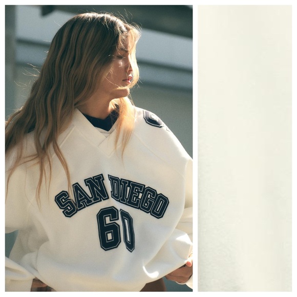 NWT. Zara White "San Diego 60" Sweatshirt. Size M. - Picture 2 of 12